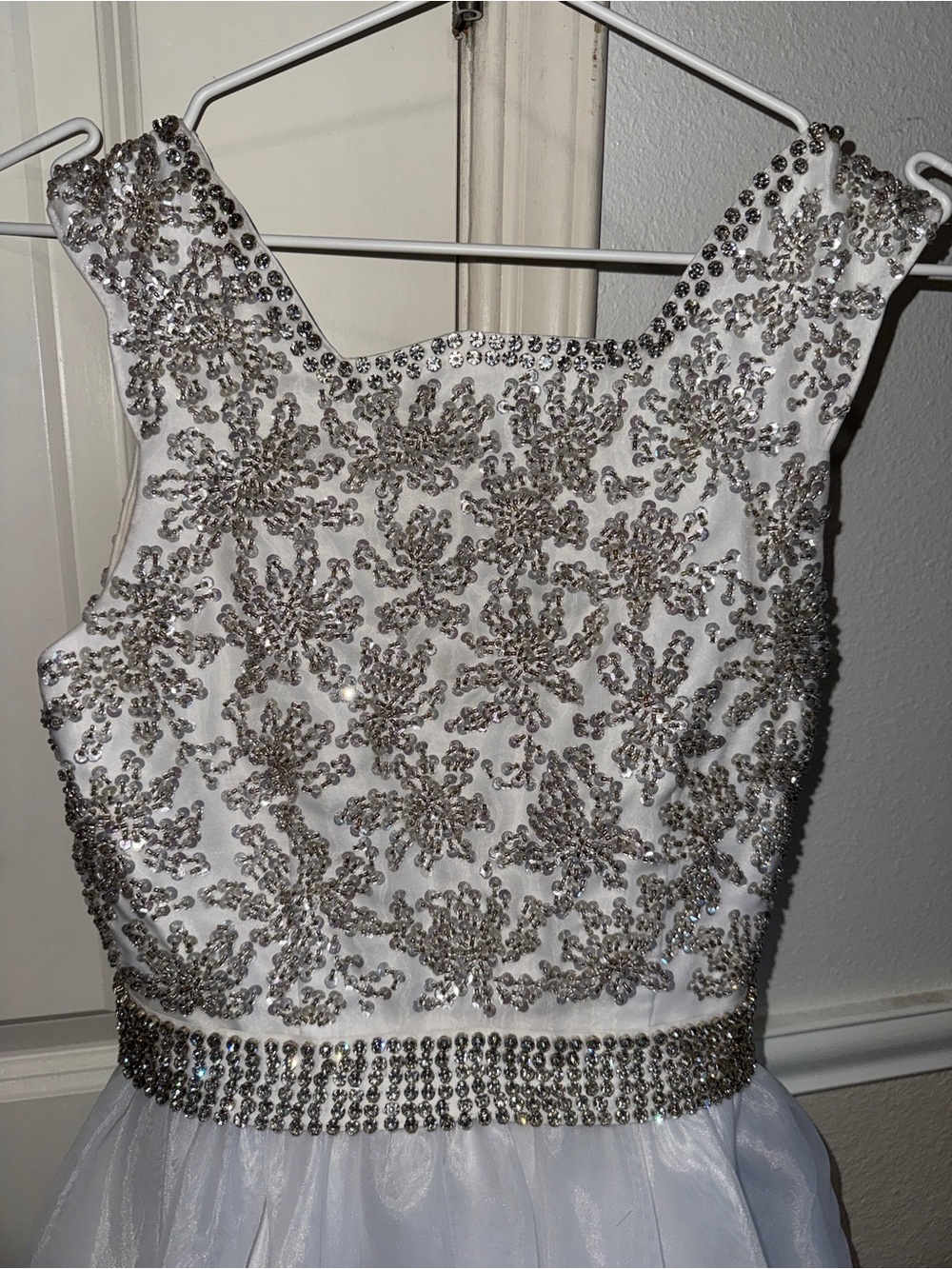 Custom One More Couture Beaded Silver & White Ball Gown View 4